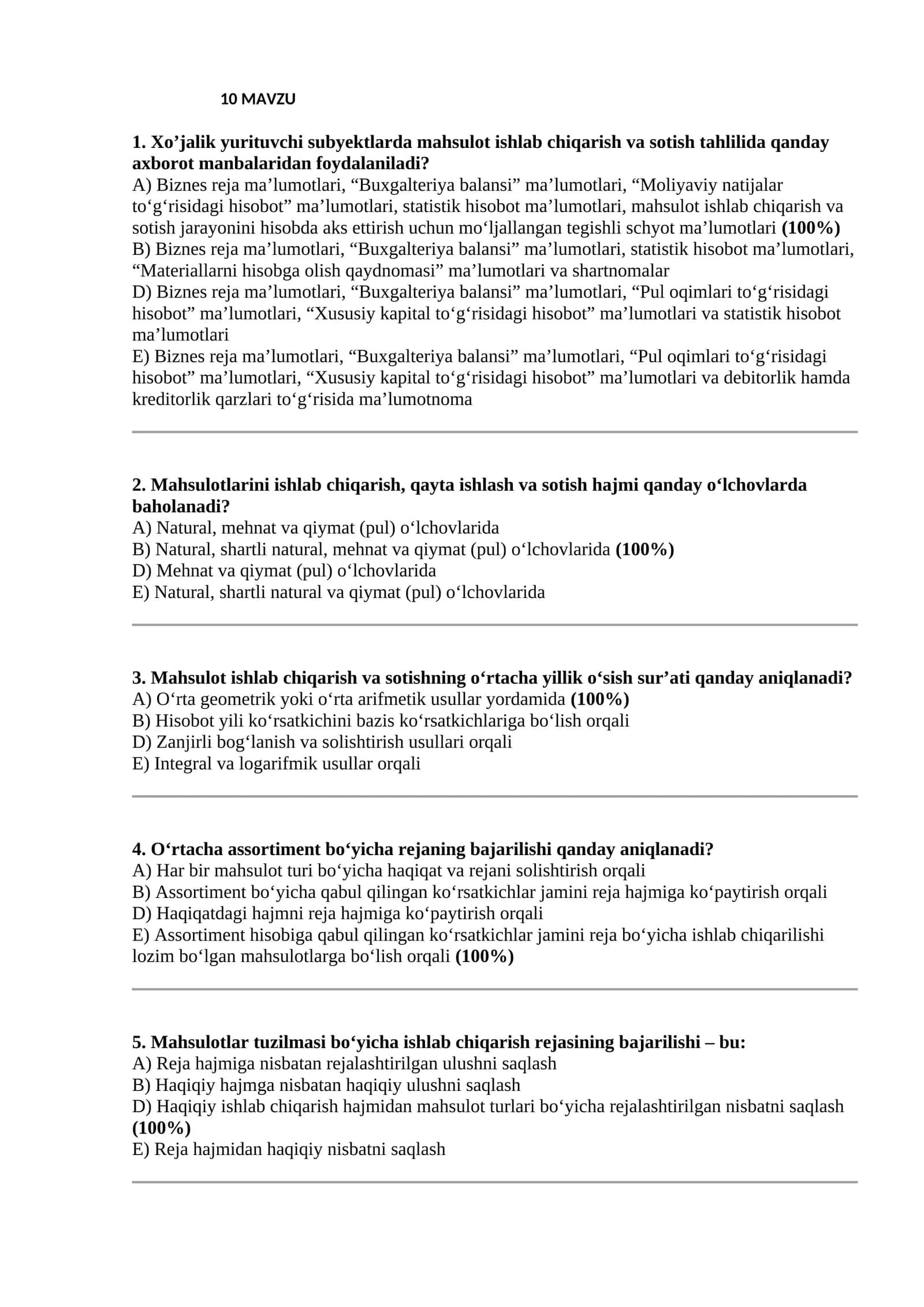Xo’jalik yurituvchi subyektlarda mahsulot ishlab chiqarish va sotish tahlili
