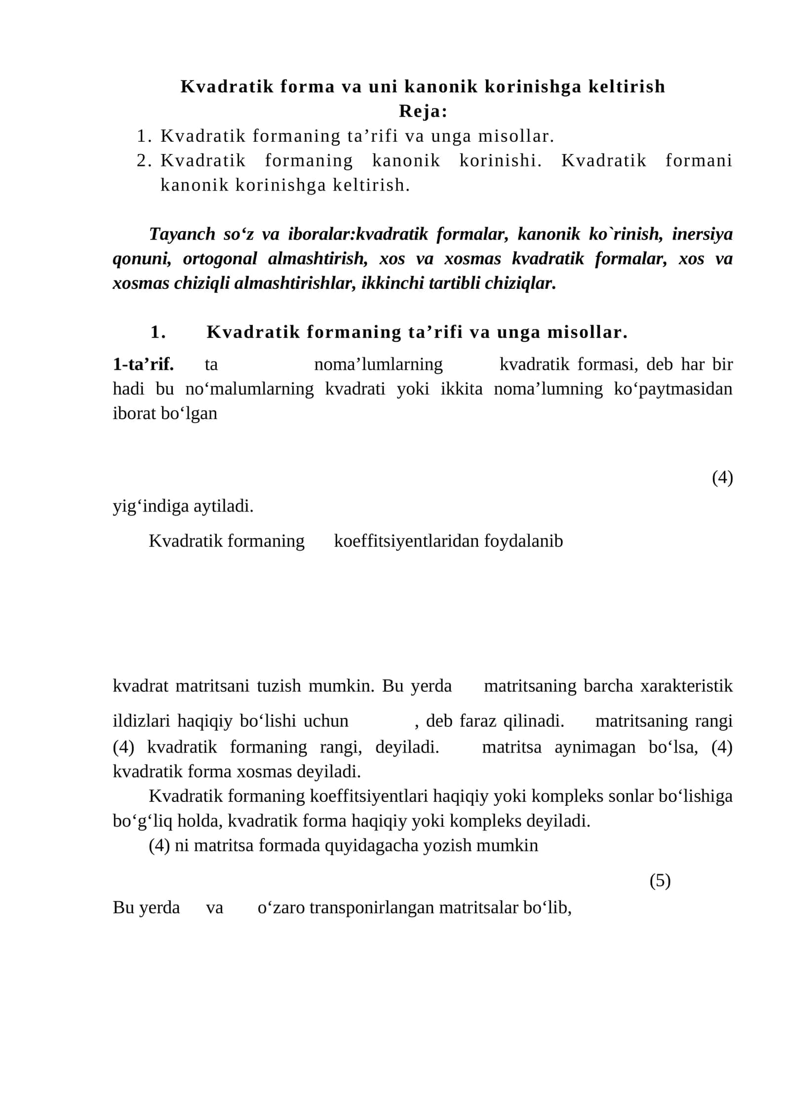 Kvadratik formaning kanonik korinishi