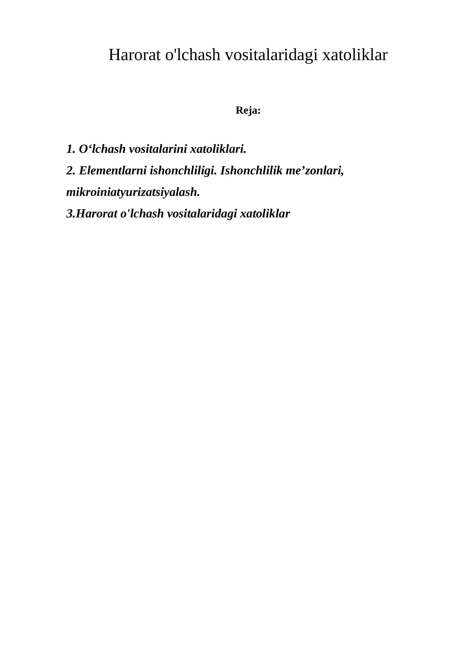 Harorat o'lchash vositalaridagi xatoliklar