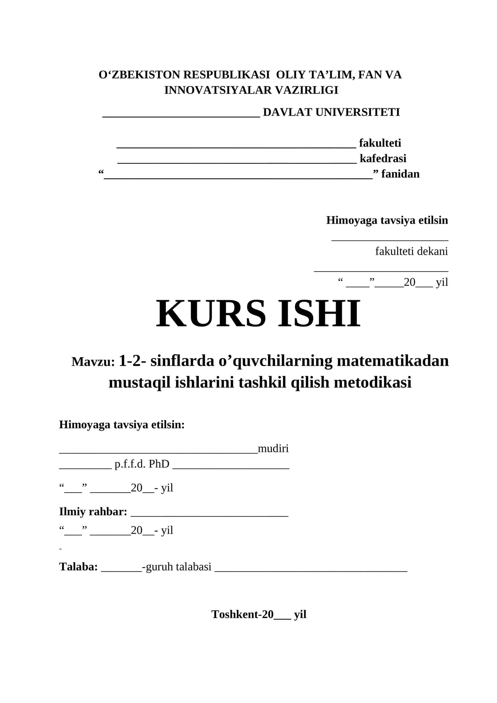 1-2- sinflarda o’quvchilarning matematikadan mustaqil ishlarini tashkil qilish metodikasi