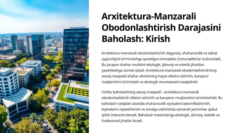 Arxitektura-Manzarali Obodonlashtirish Darajasini Baholash Kirish