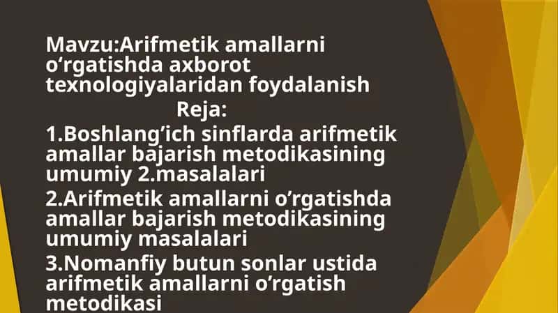 Arifmetik amallarni oʻrgatishda axborot texnologiyalaridan foydalanish