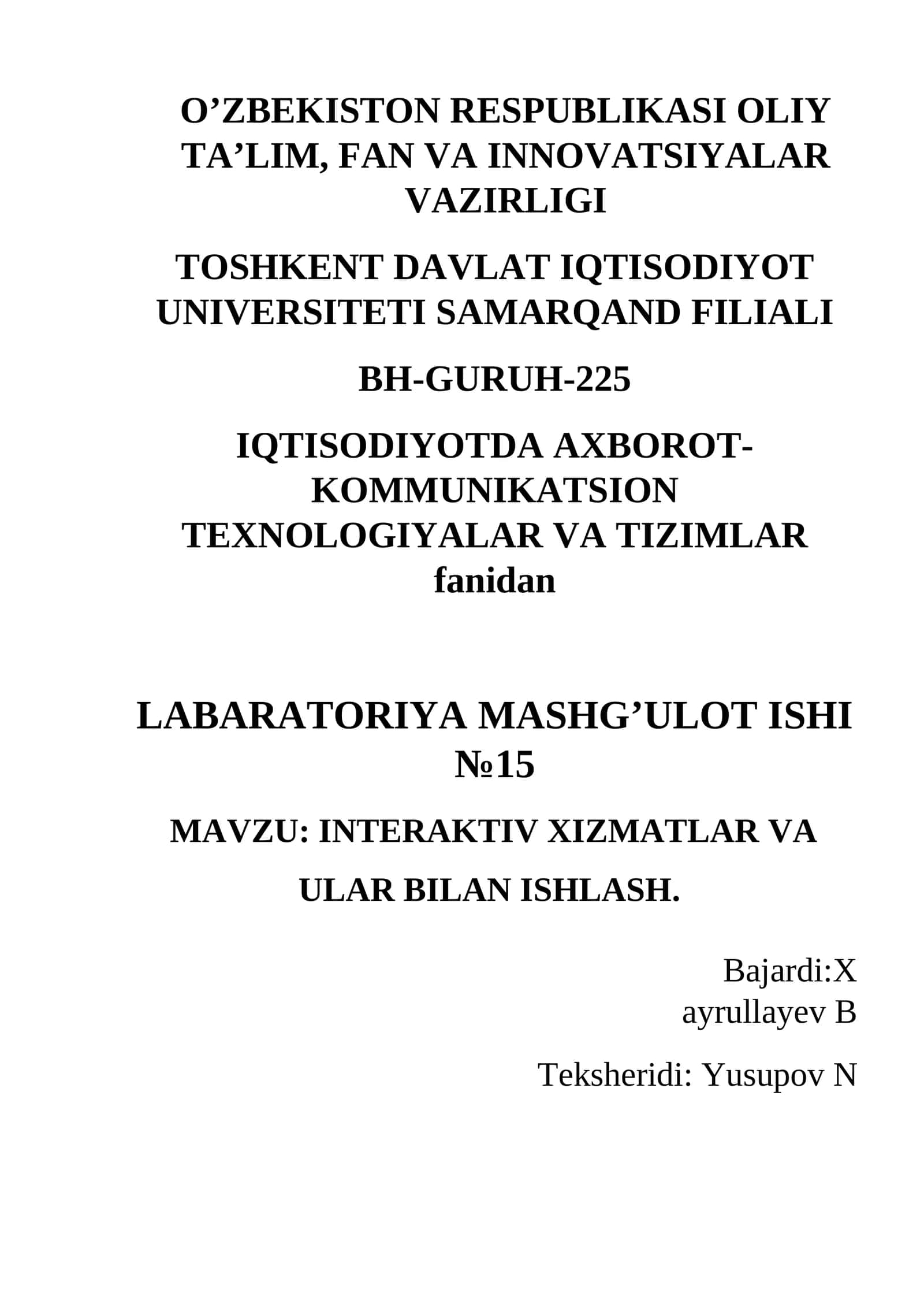 INTERAKTIV XIZMATLAR VA ULAR BILAN ISHLASH