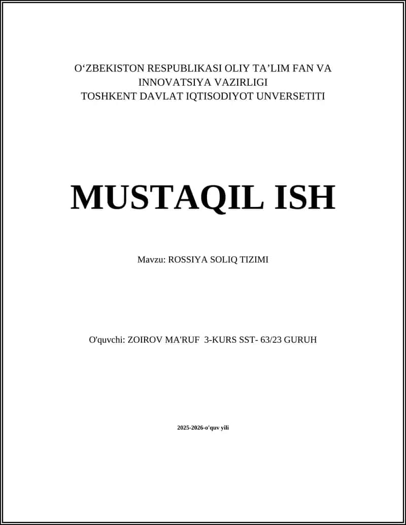 ROSSIYA SOLIQ TIZIMI