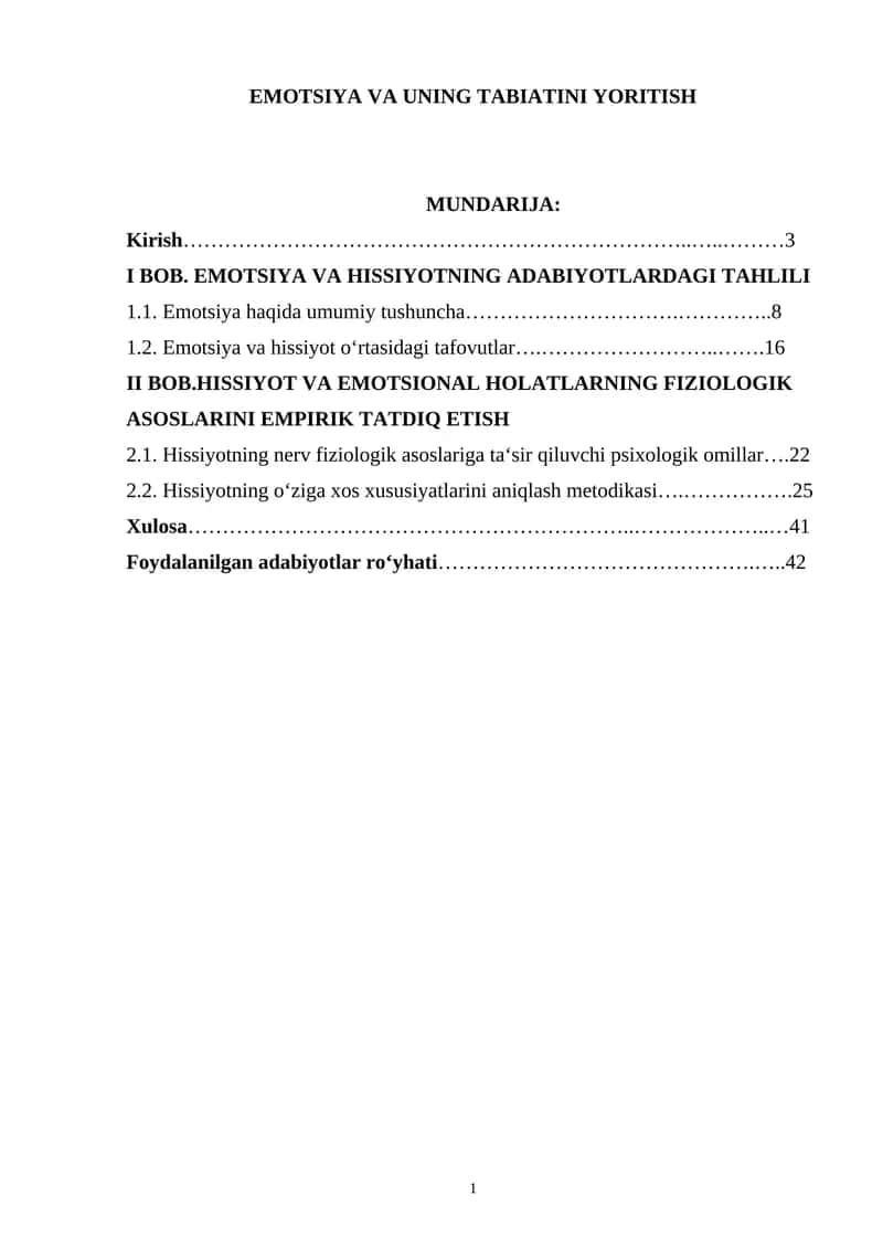 EMOTSIYA VA UNING TABIATINI YORITISH