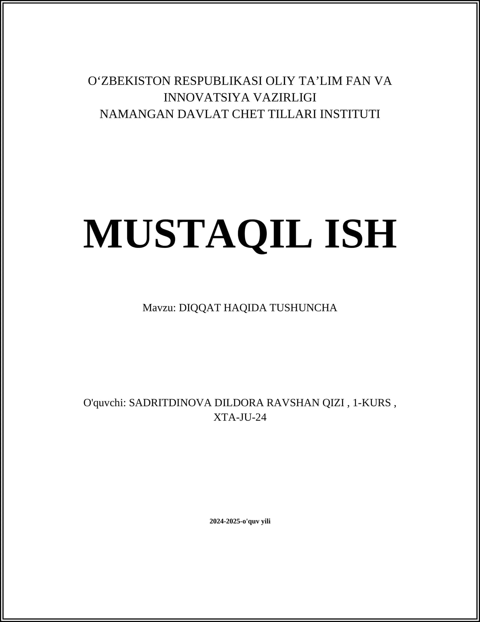 DIQQAT HAQIDA TUSHUNCHA