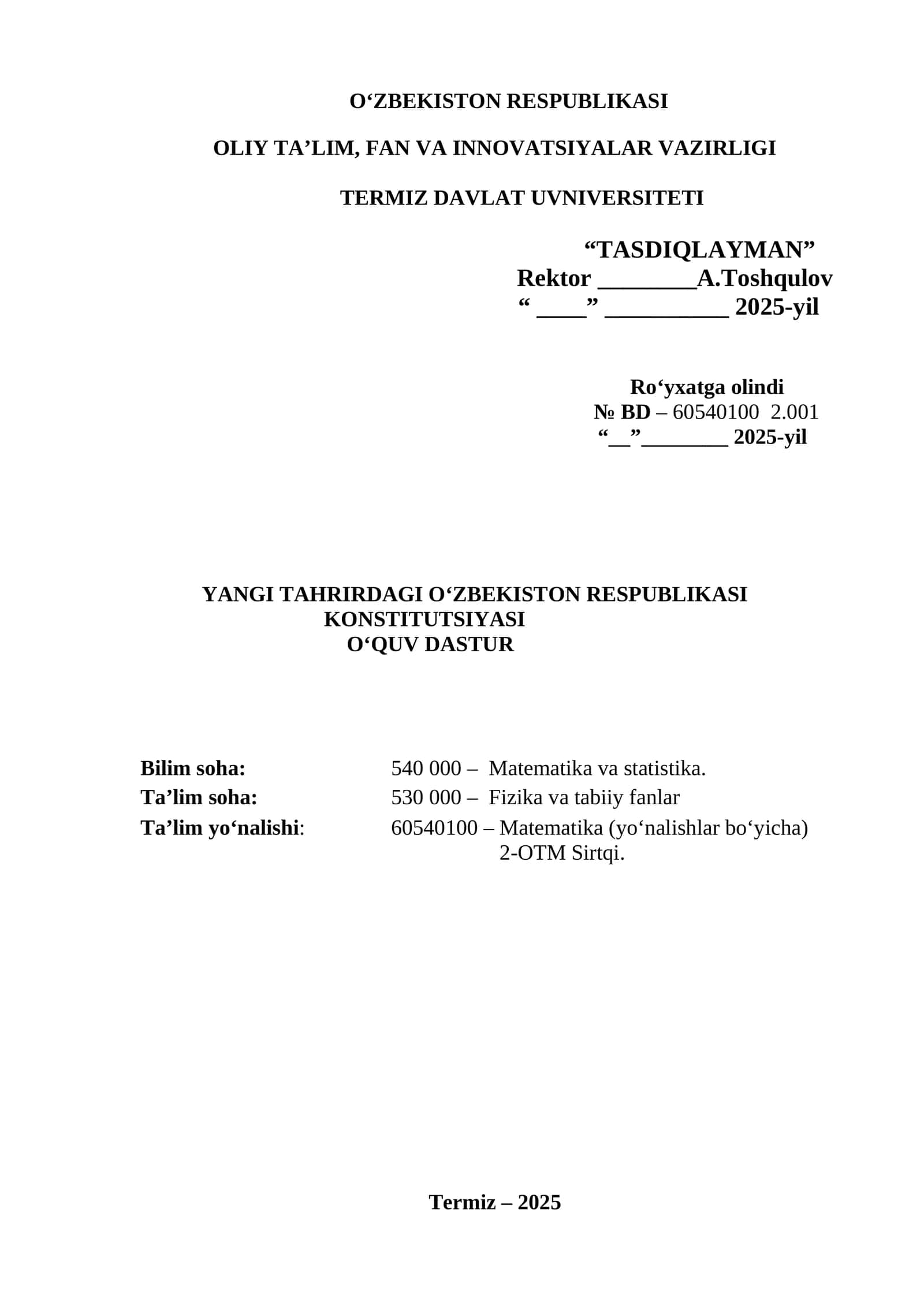 Yangi tahrirdagi Oʻzbekiston Respublikasi konstitutsiyasi