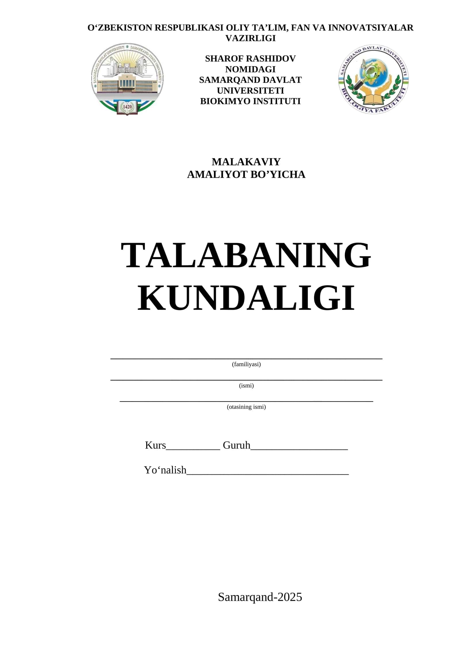 Malakaviy Amaliyotni O‘tash Yo‘llanmasi