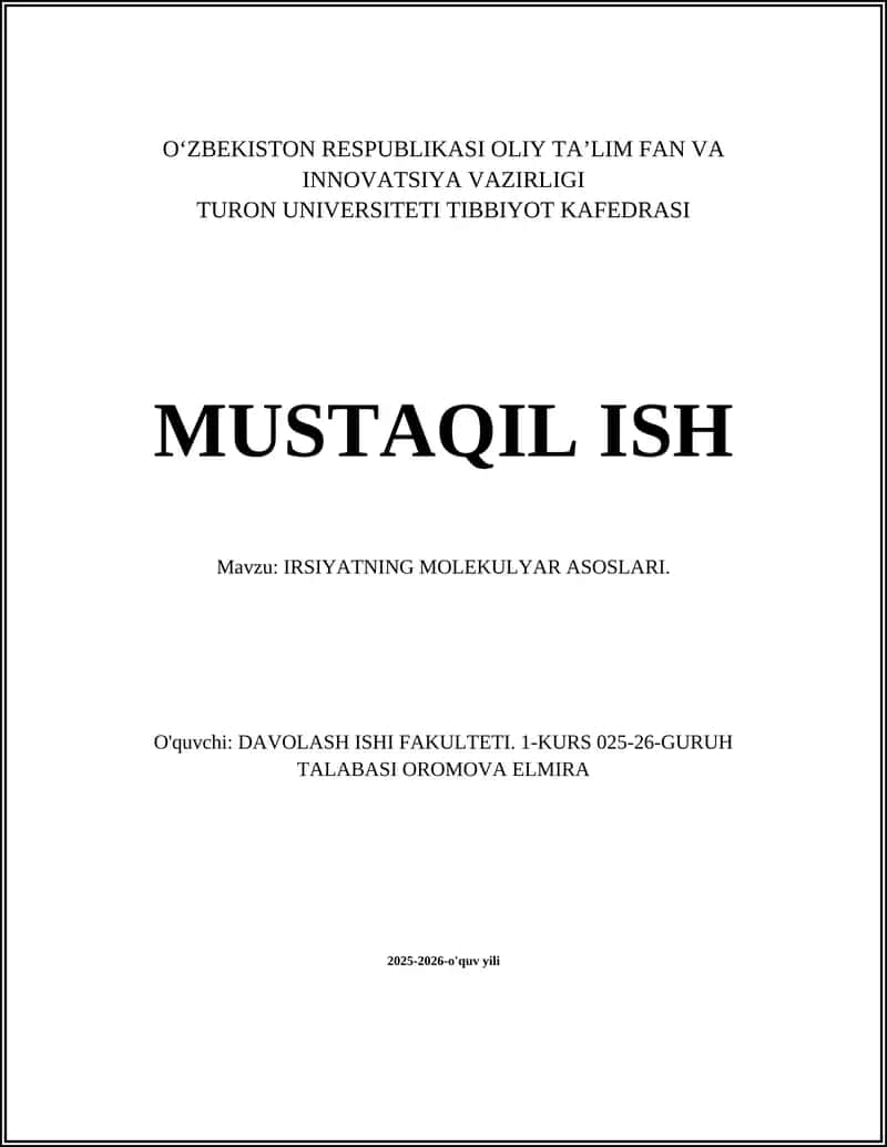IRSIYATNING MOLEKULYAR ASOSLARI