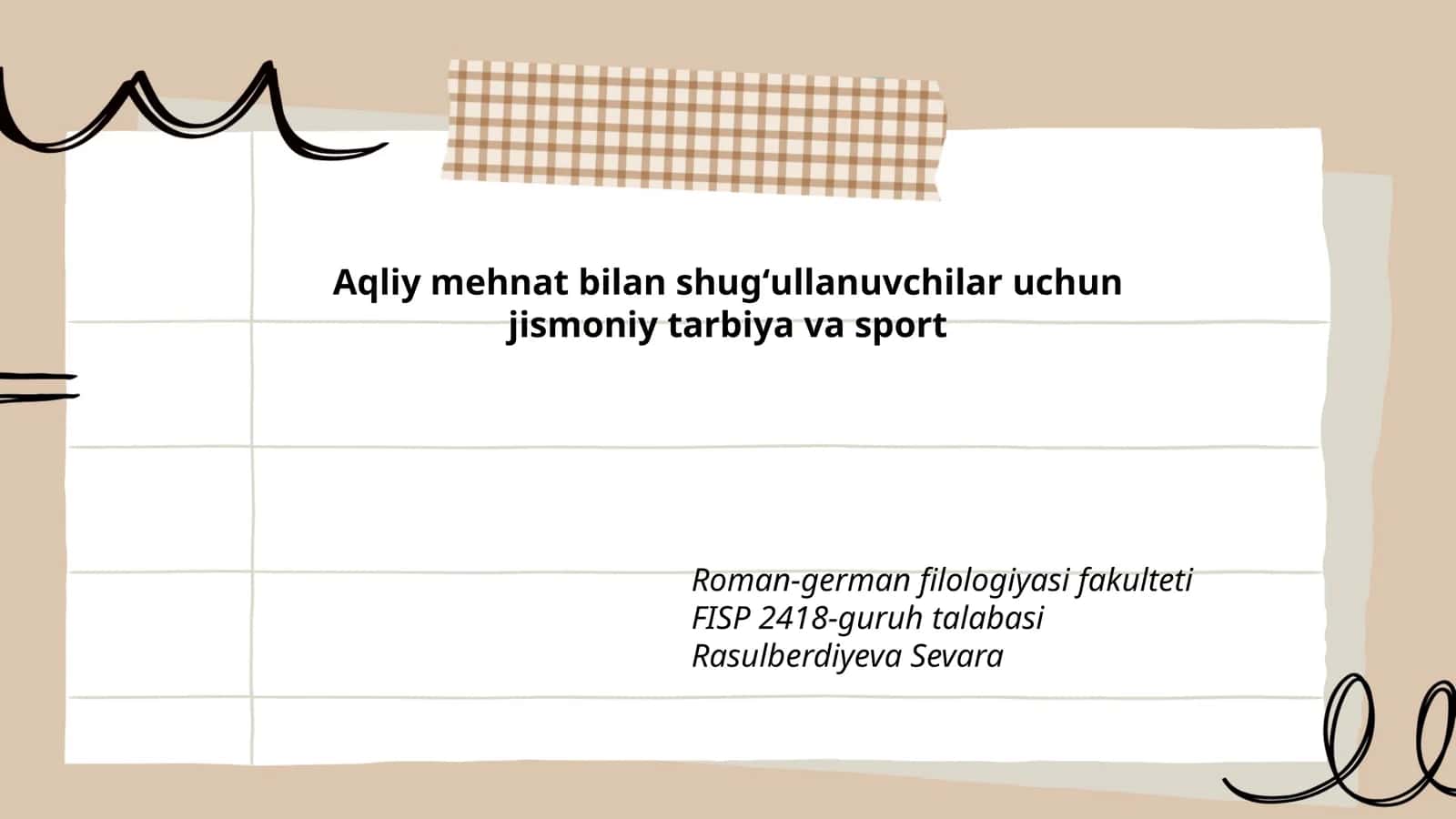 Aqliy mehnat bilan shugʻullanuvchilar uchun jismoniy tarbiya va sport