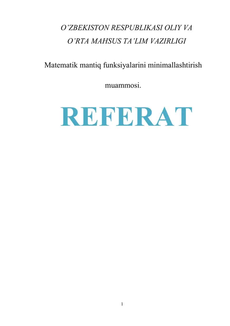 Matematik mantiq funksiyalarini minimallashtirish muammosi