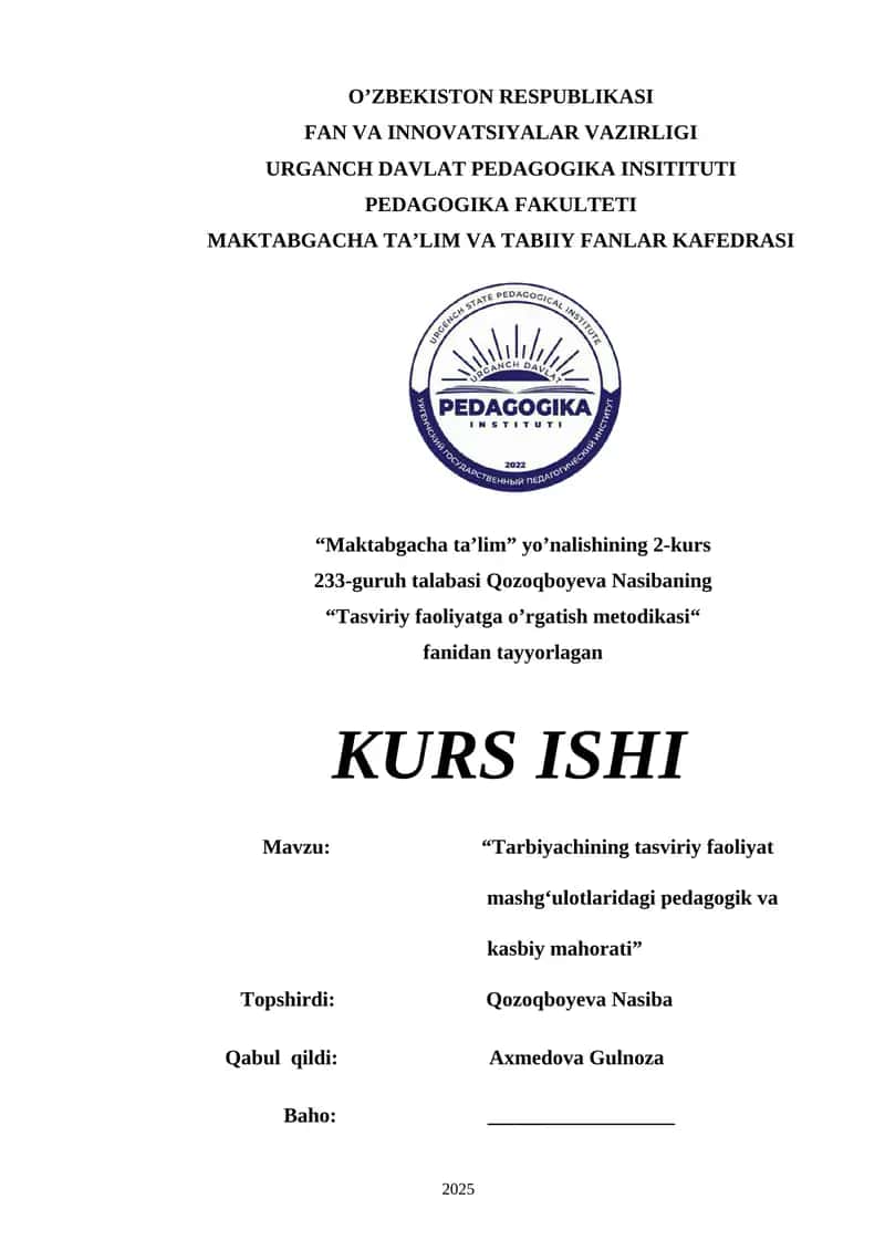 “Tasviriy faoliyatga o’rgatish metodikasi“