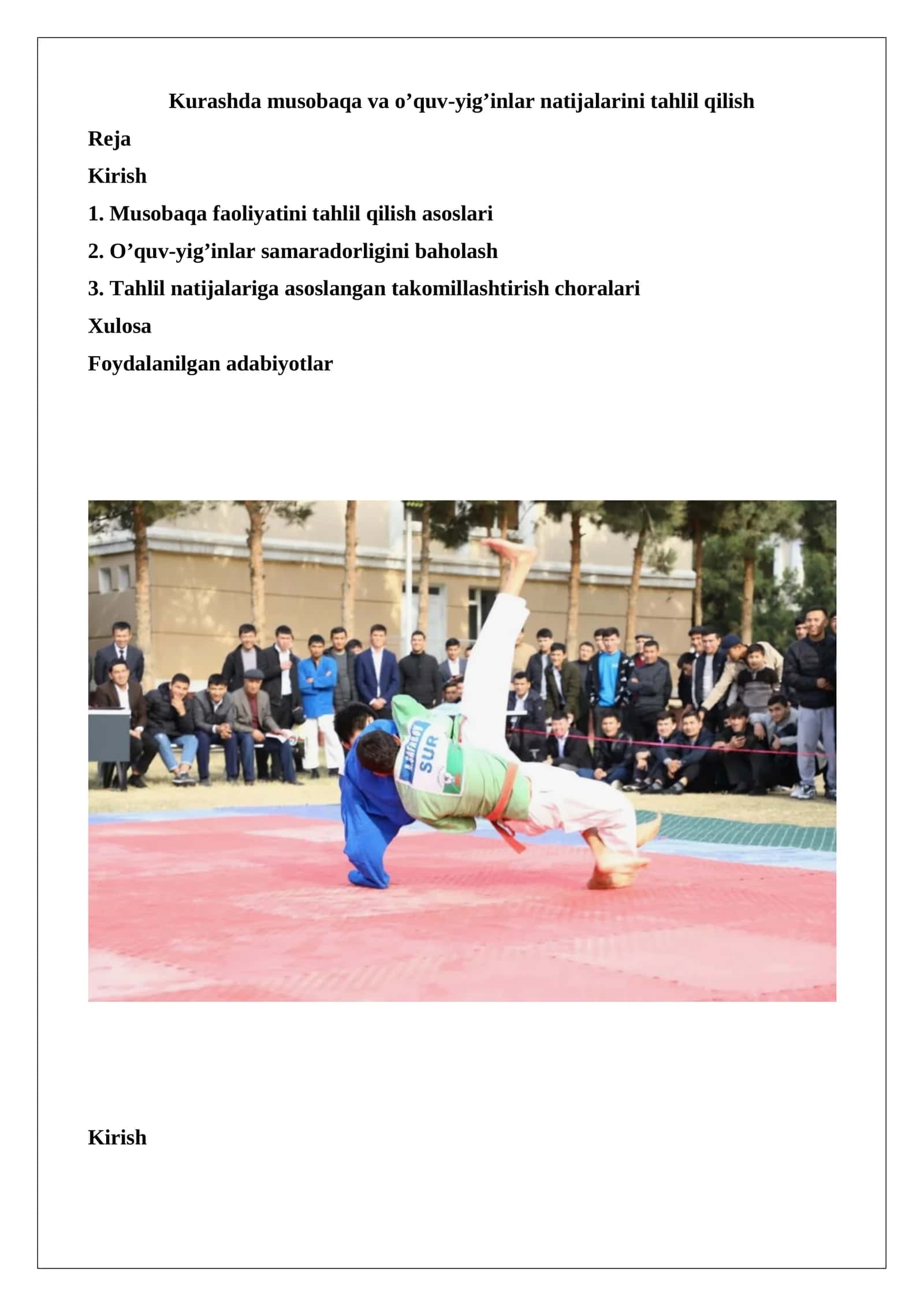 Kurashda musobaqa va o’quv-yig’inlar natijalarini tahlil qilish