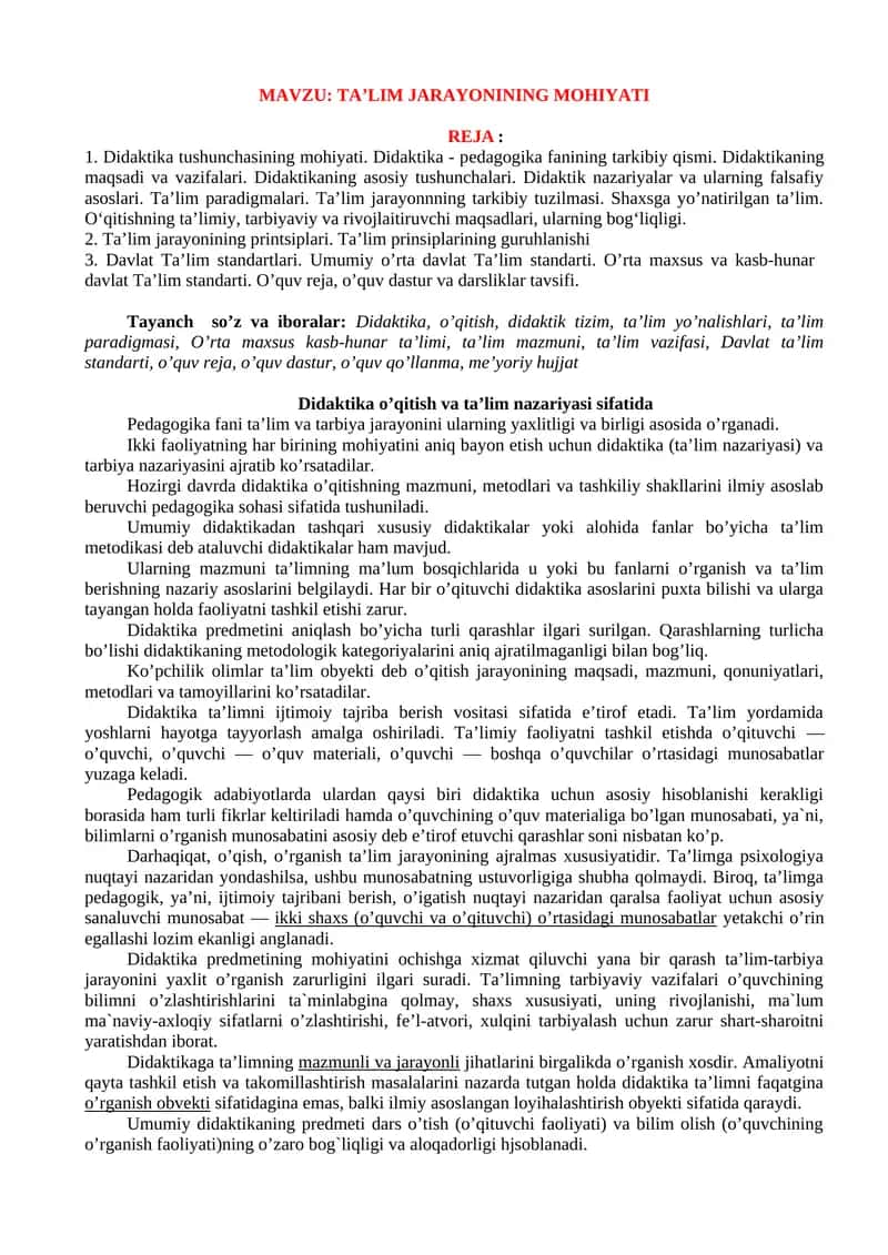 TA’LIM JARAYONINING MOHIYATI