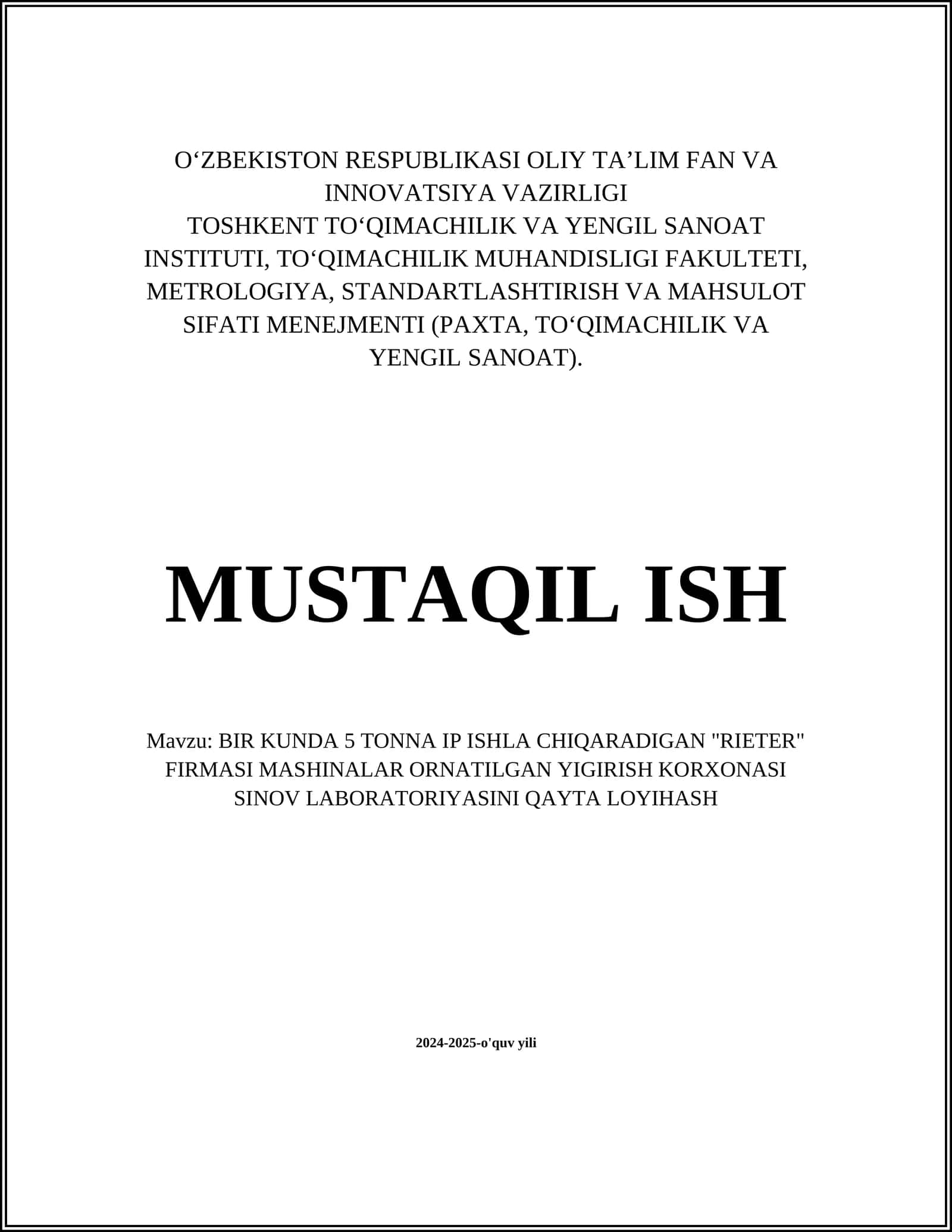 Sinov laboratoriyasi Rejasi