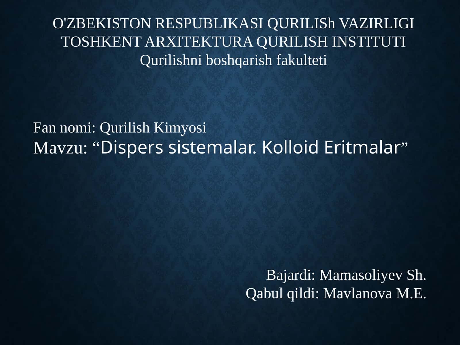 Dispers sistemalar.Kolloid Eritmalar