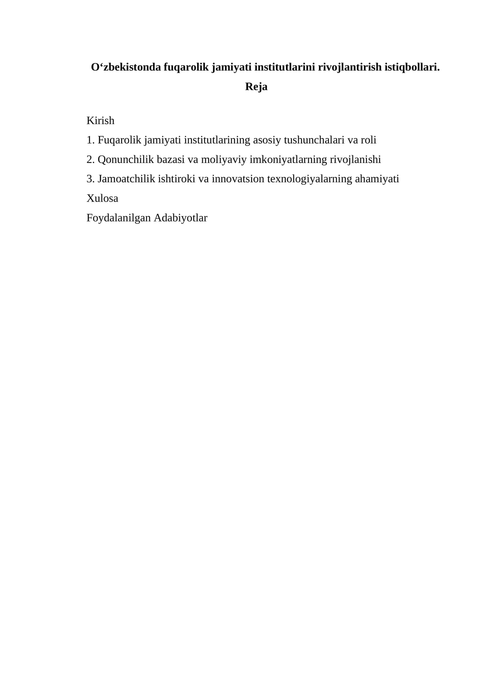 Fuqarolik jamiyati institutlarini rivojlantirish istiqbollari