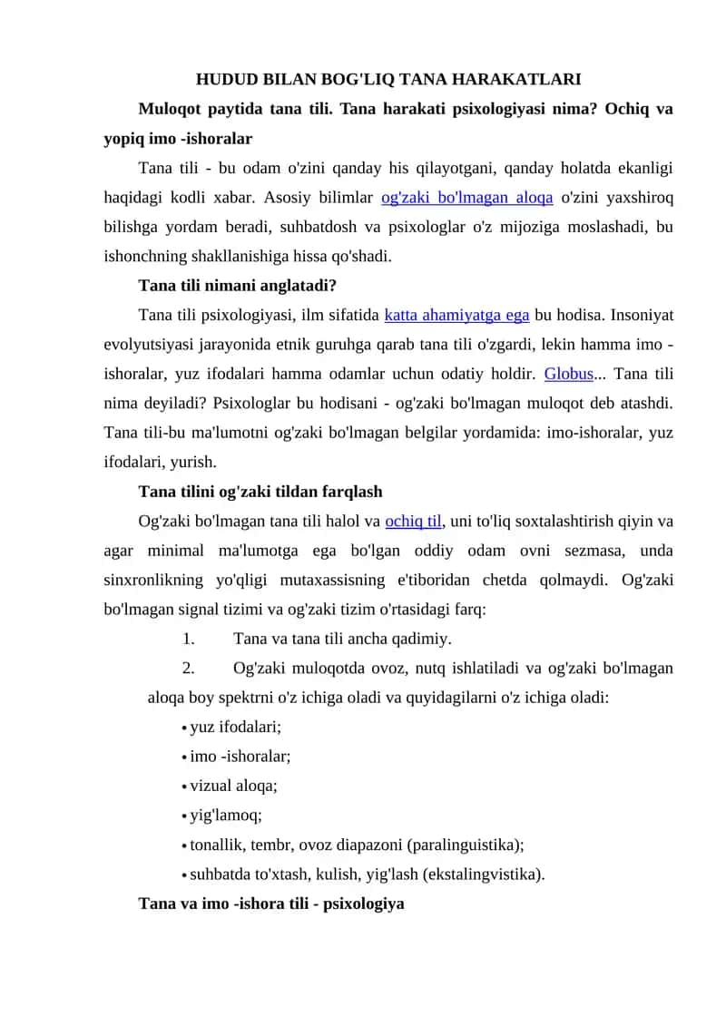 Tana Harakatlarining Muloqot Psixologiyasi
