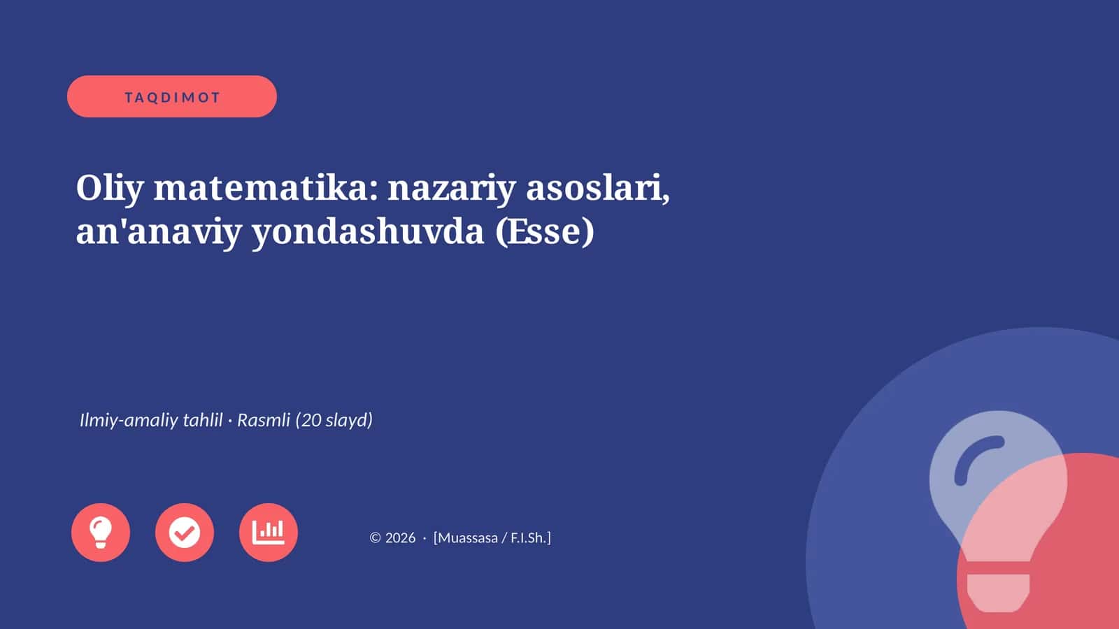 Oliy matematika: nazariy asoslari, an'anaviy yondashuvda (Esse)
