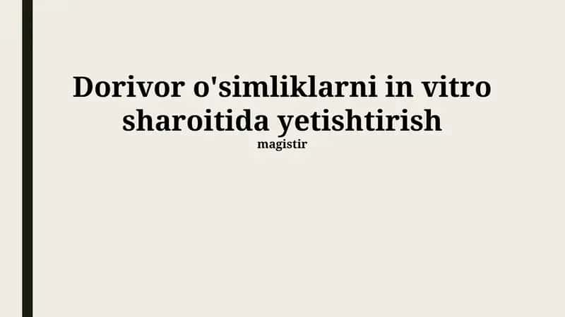 Dorivor o'simliklarni in vitro sharoitida yetishtirish