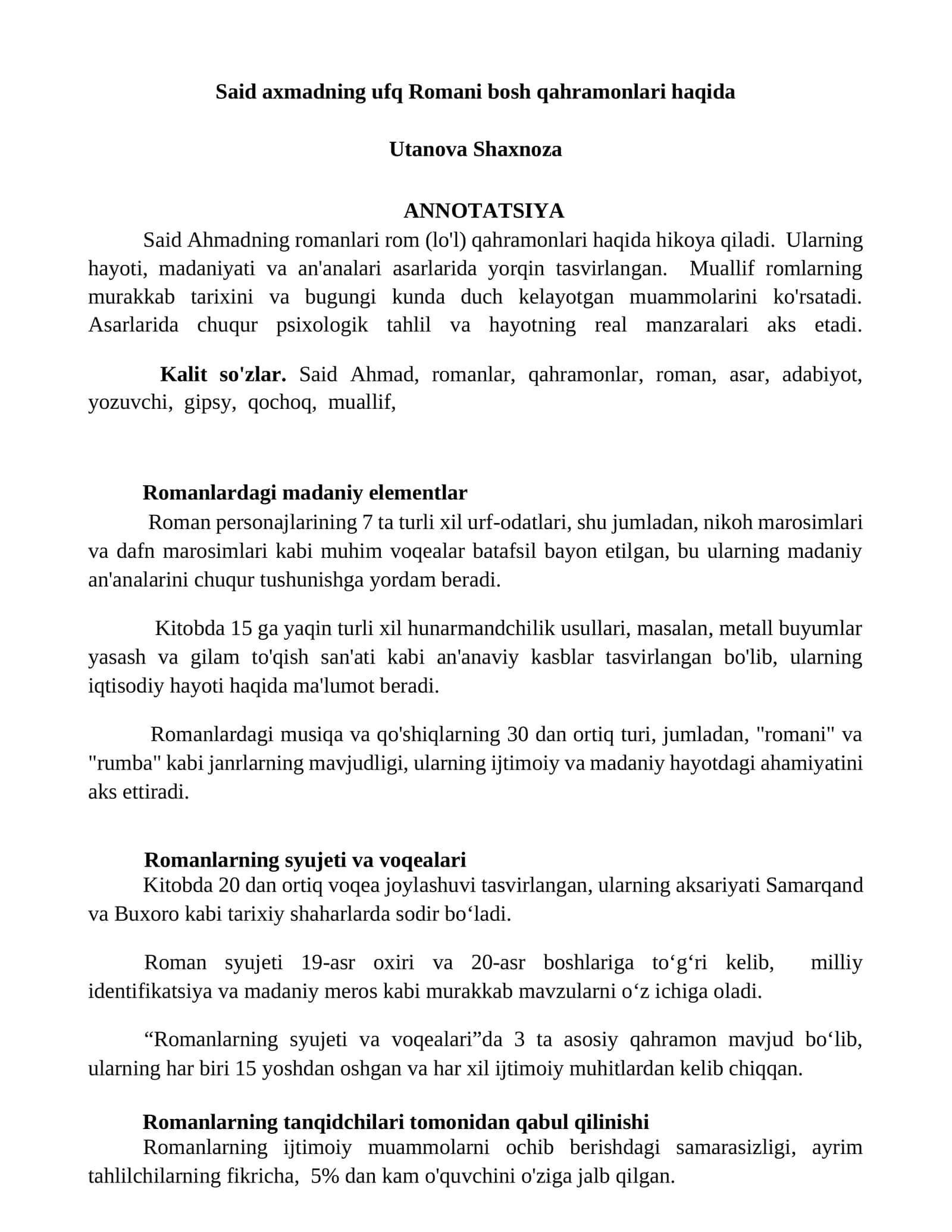 Romanlardagi Madaniy Elementlar