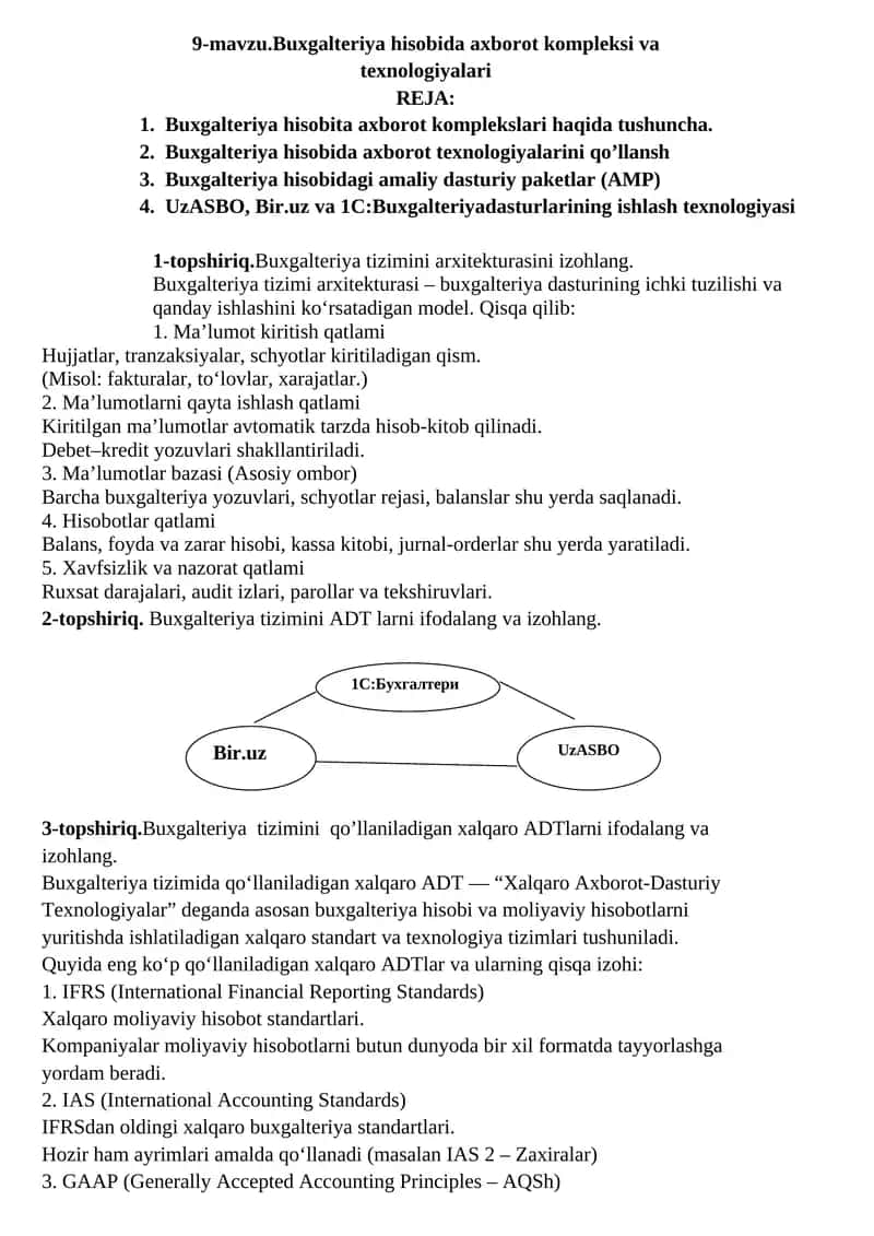 .Buxgalteriya hisobida axborot kompleksi va texnologiyalari