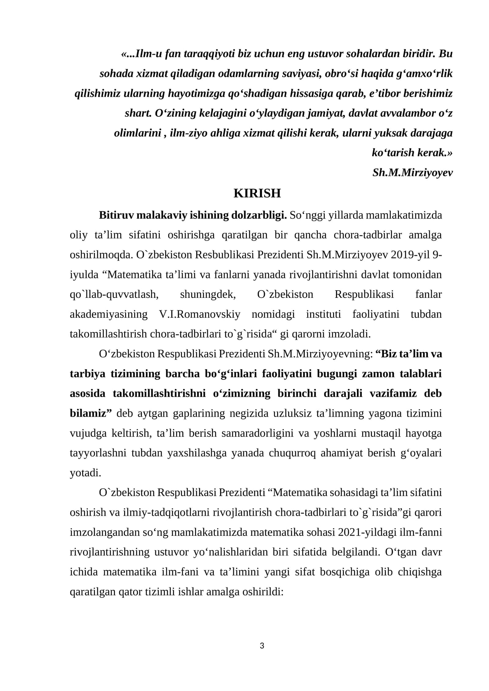 Mаtеmаtikа tа’limi vа fаnlаrni yаnаdа rivоjlаntirish