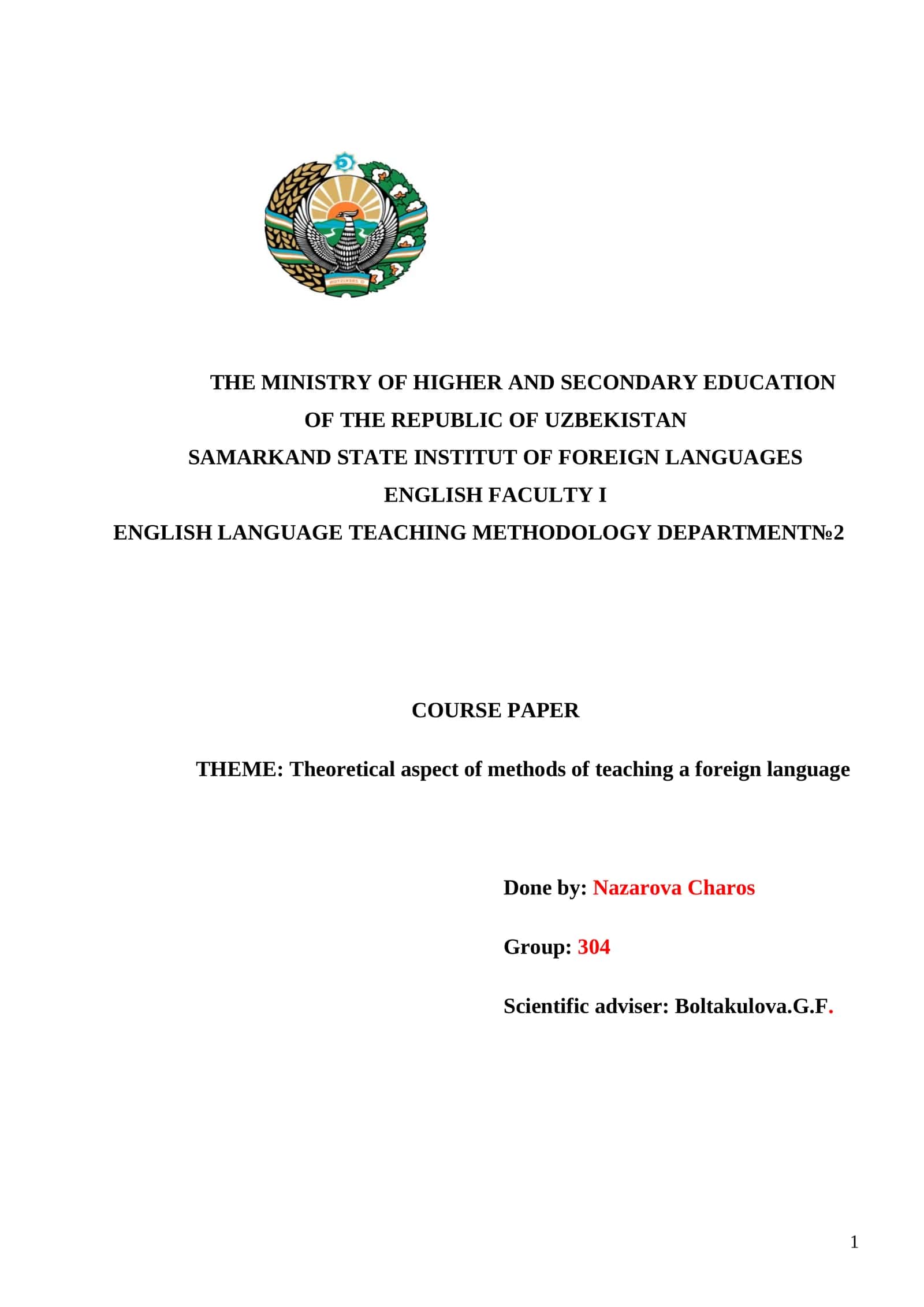 English Language Teaching Methodology Course Paper