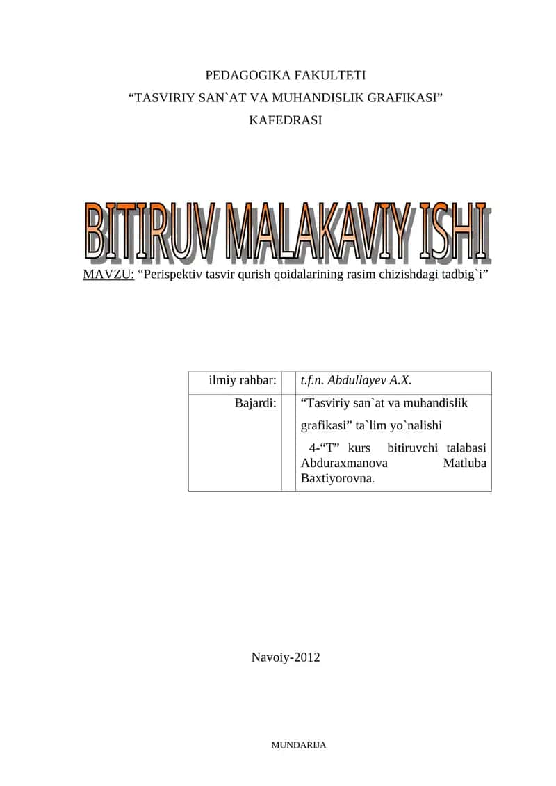 Perispektiv tasvir qurish qoidalarining rasim chizishdagi tadbig`i