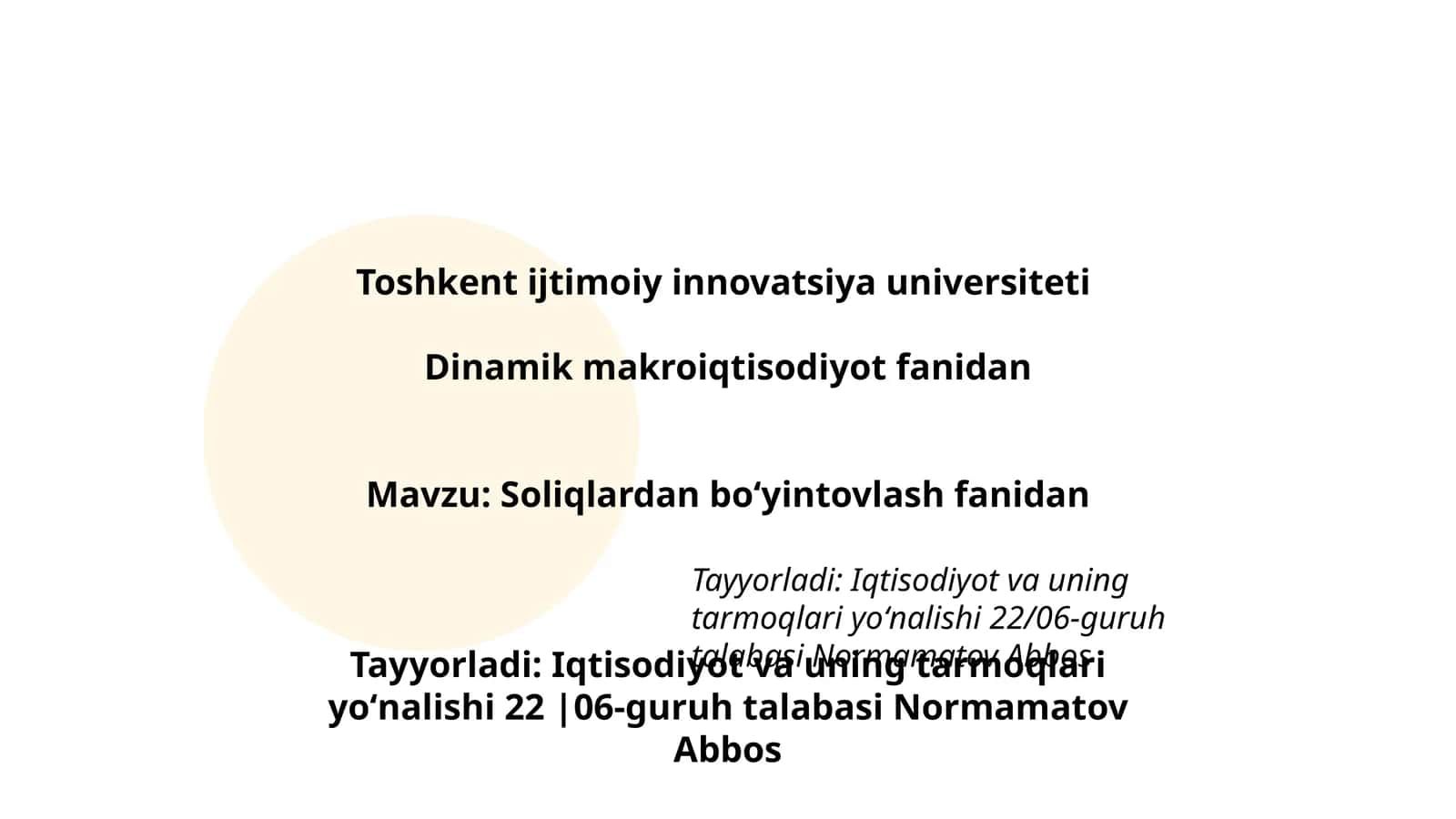 Soliqlardan boʻyintovlash fanidan