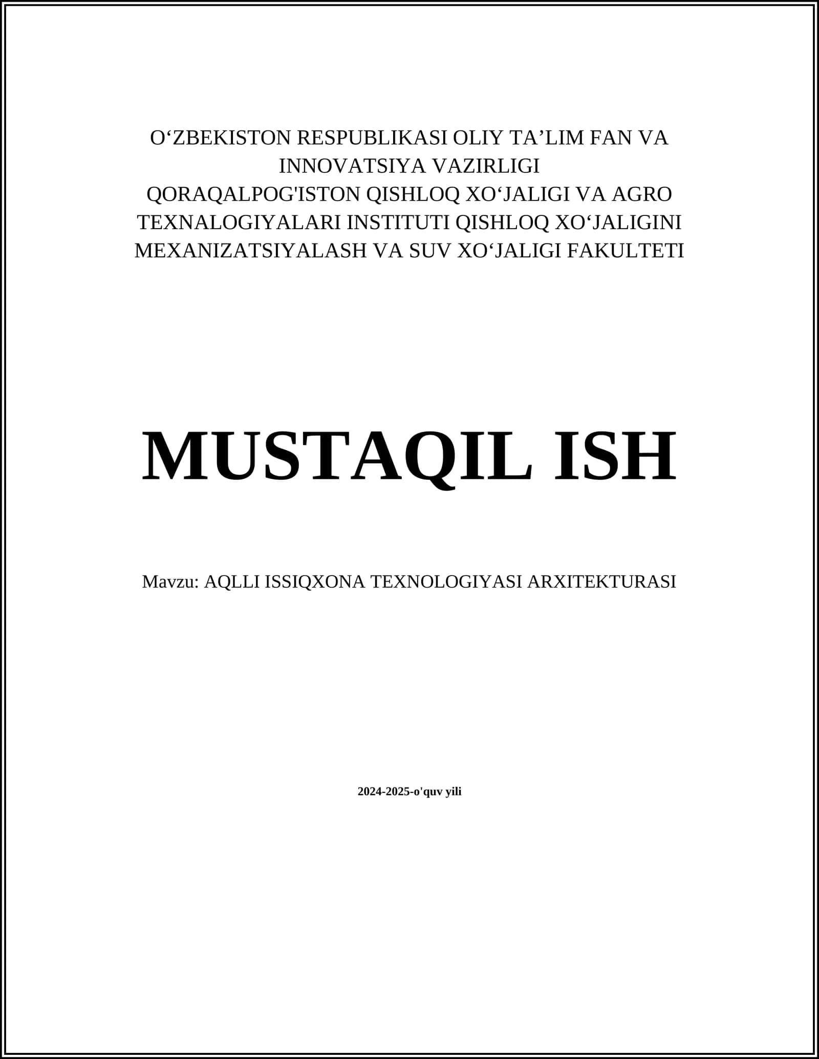 AQLLI ISSIQXONA TEXNOLOGIYASI ARXITEKTURASI