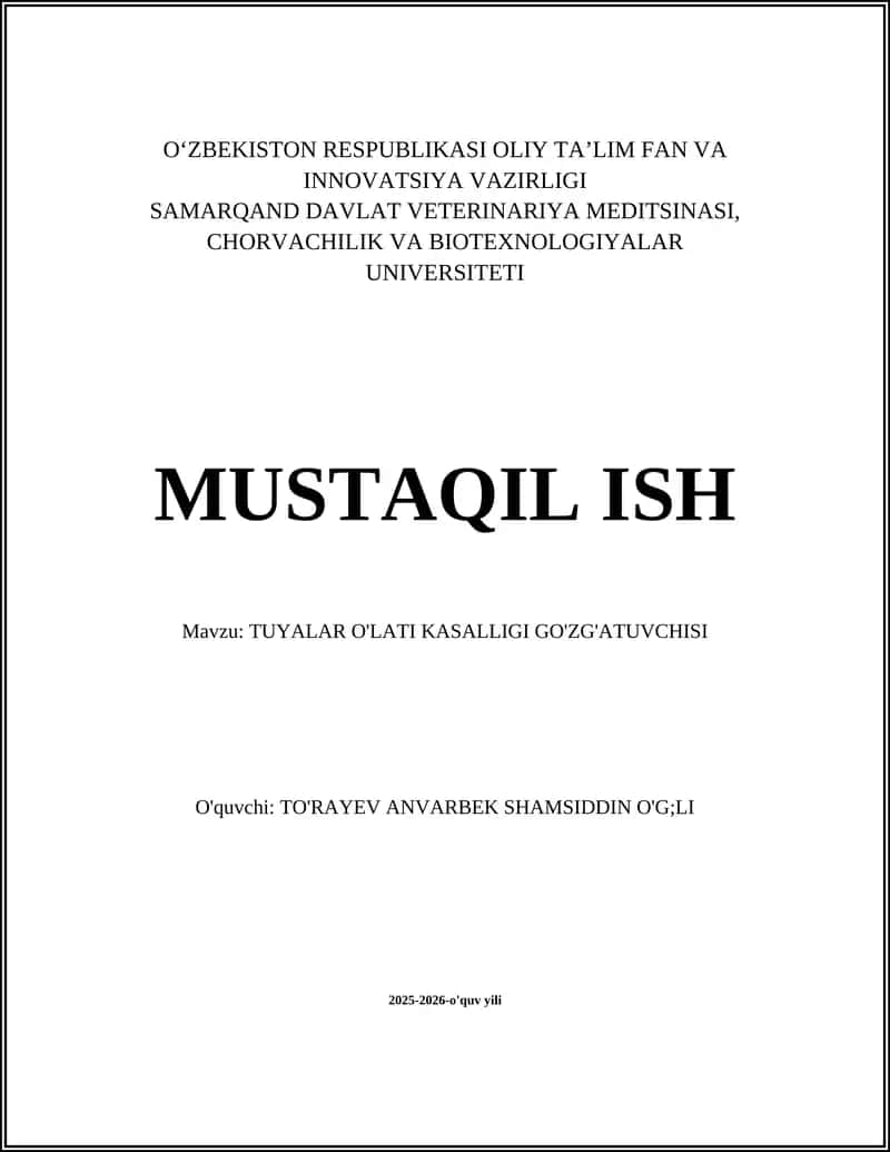 TUYALAR O'LATI KASALLIGI GO'ZG'ATUVCHISI