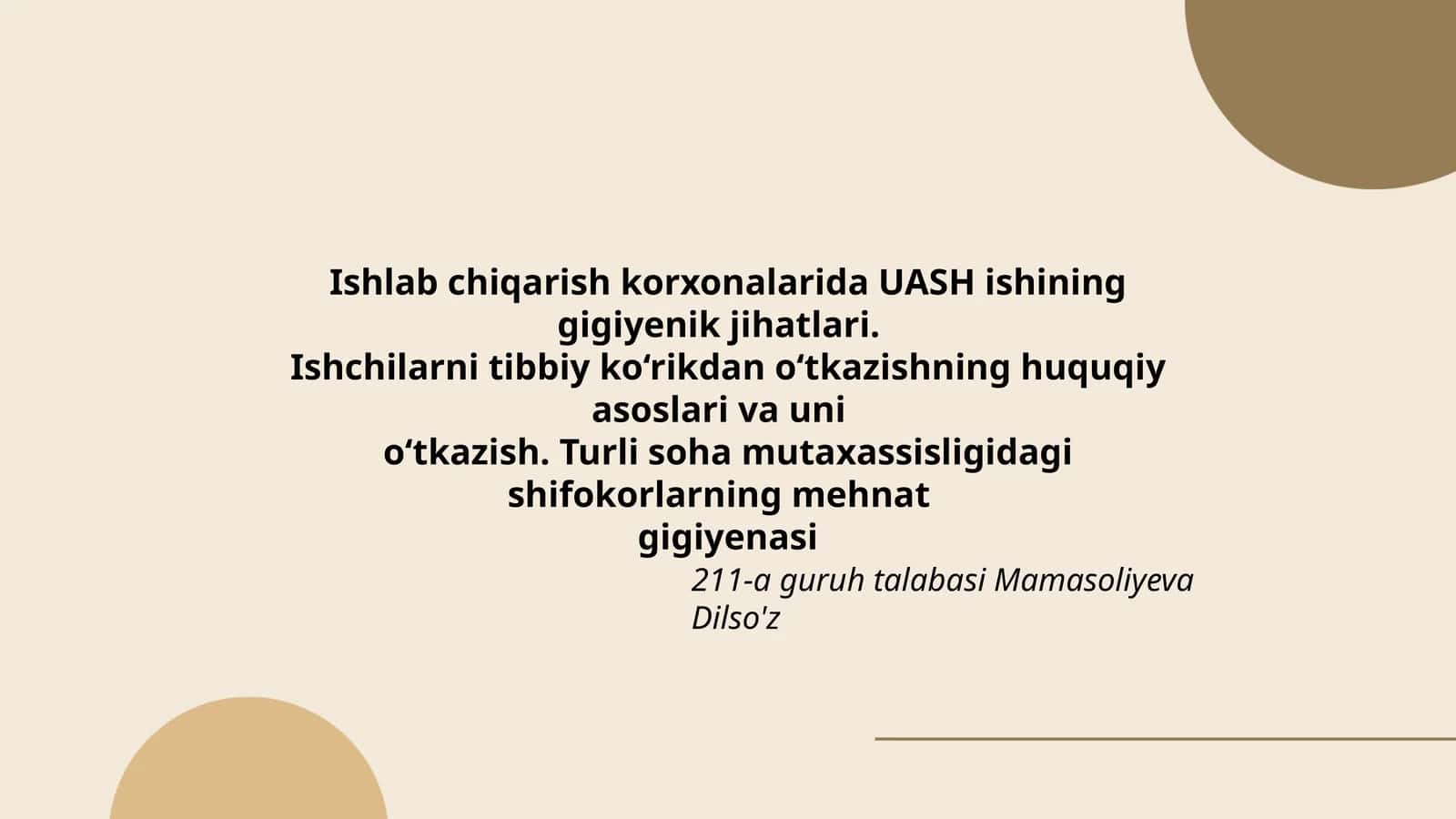 UASH ishining gigiyenik jihatlari