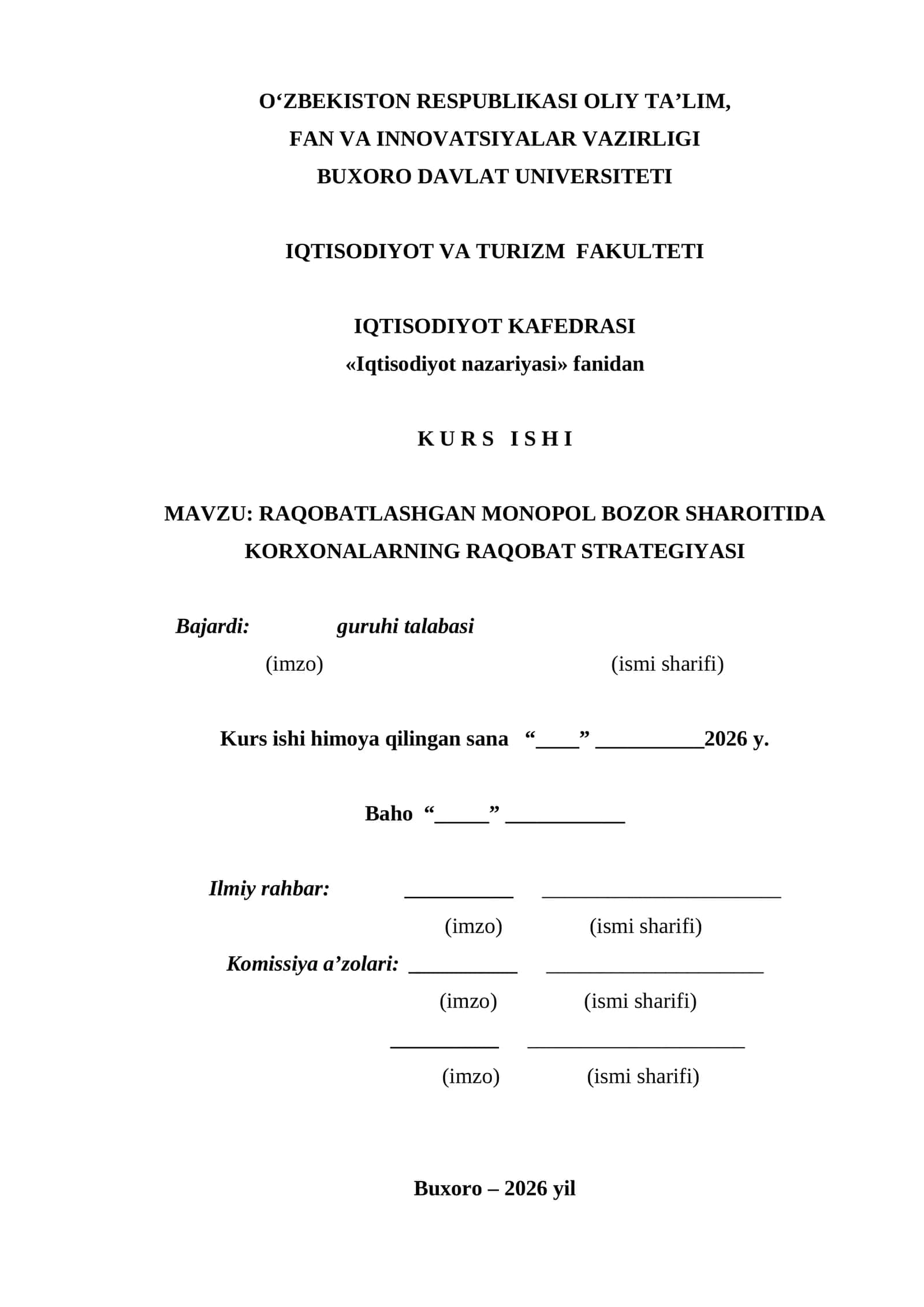 RAQOBATLASHGAN MONOPOL BOZOR SHAROITIDA KORXONALARNING RAQOBAT STRATEGIYASI
