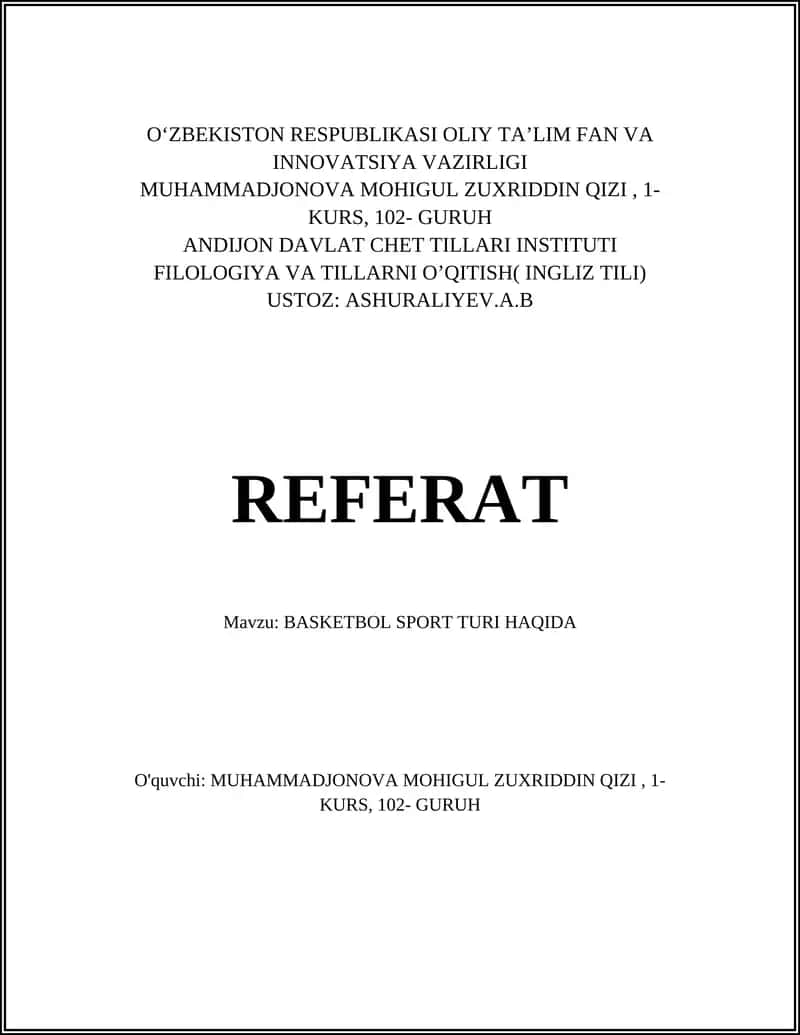 BASKETBOL SPORT TURI HAQIDA