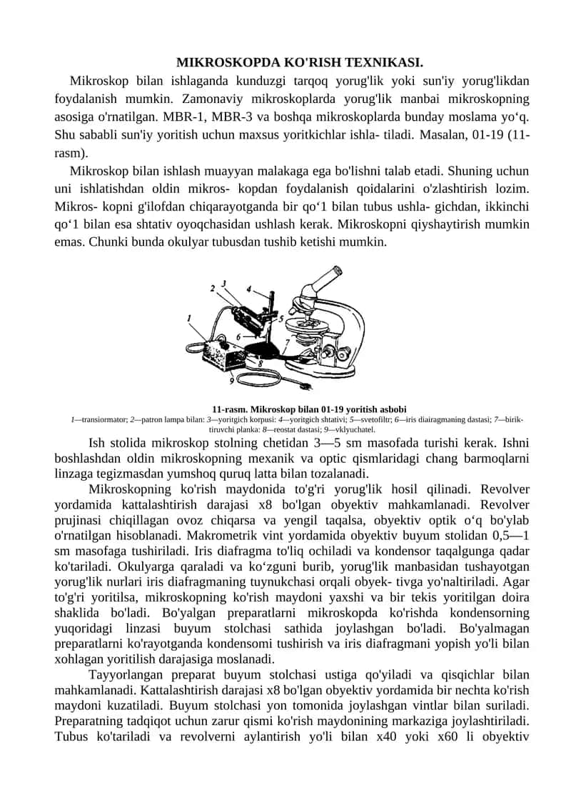 MIKROSKOPDA KO'RISH TEXNIKASI
