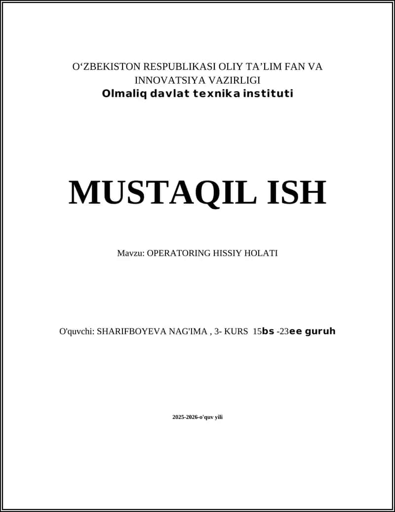 OPERATORING HISSIY HOLATI