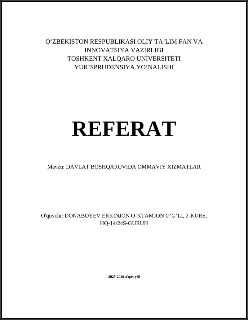 DAVLAT BOSHQARUVIDA OMMAVIY XIZMATLAR