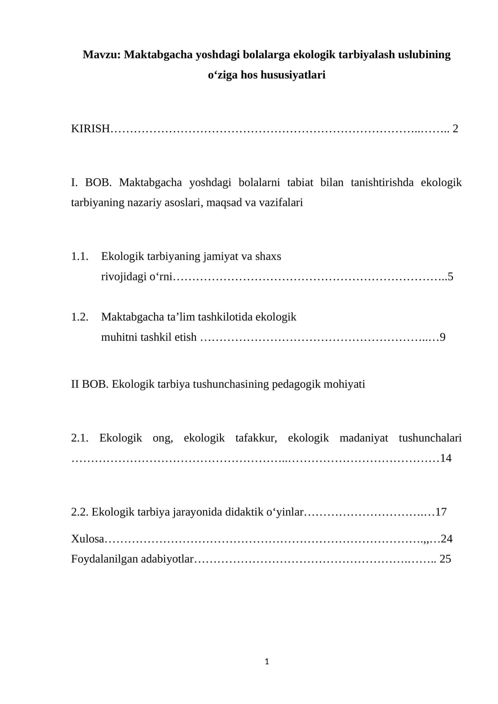 Maktabgacha yoshdagi bolalarga ekologik tarbiyalash uslubining o‘ziga hos hususiyatlari