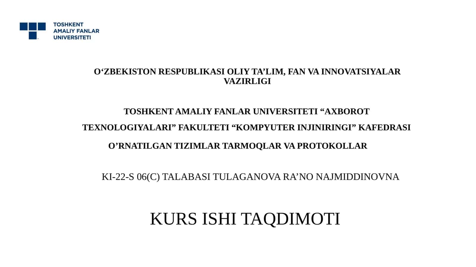 O‘rnatilgan tizimlar va protokollar