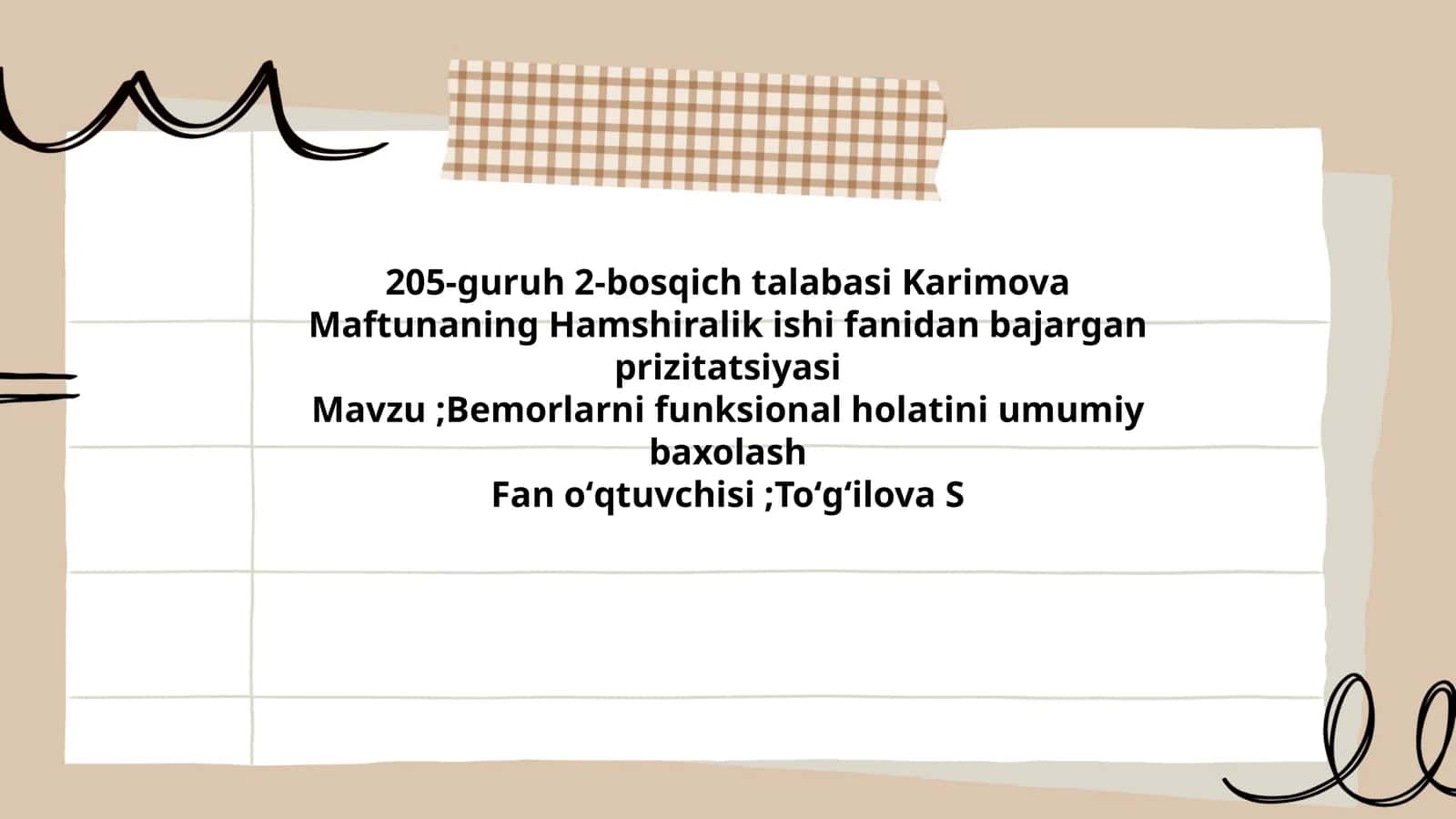 Bemorlarni funksional holatini umumiy baxolash