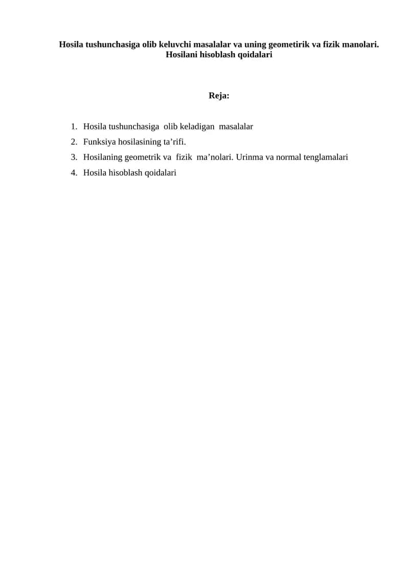 Hosila tushunchasi