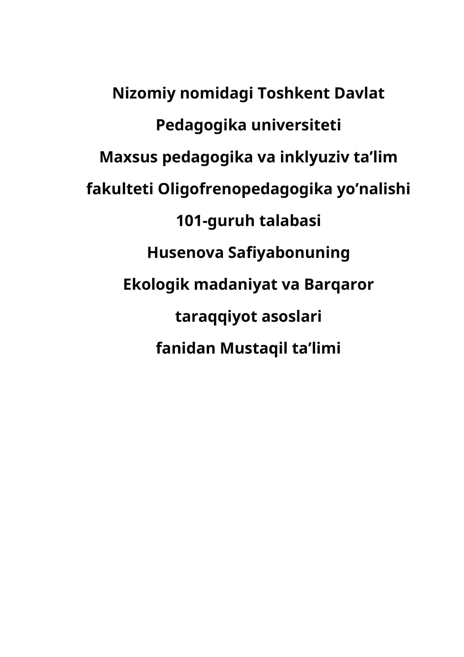 Ekologiya va Atrof Muhit Muhofazasi Fanlari
