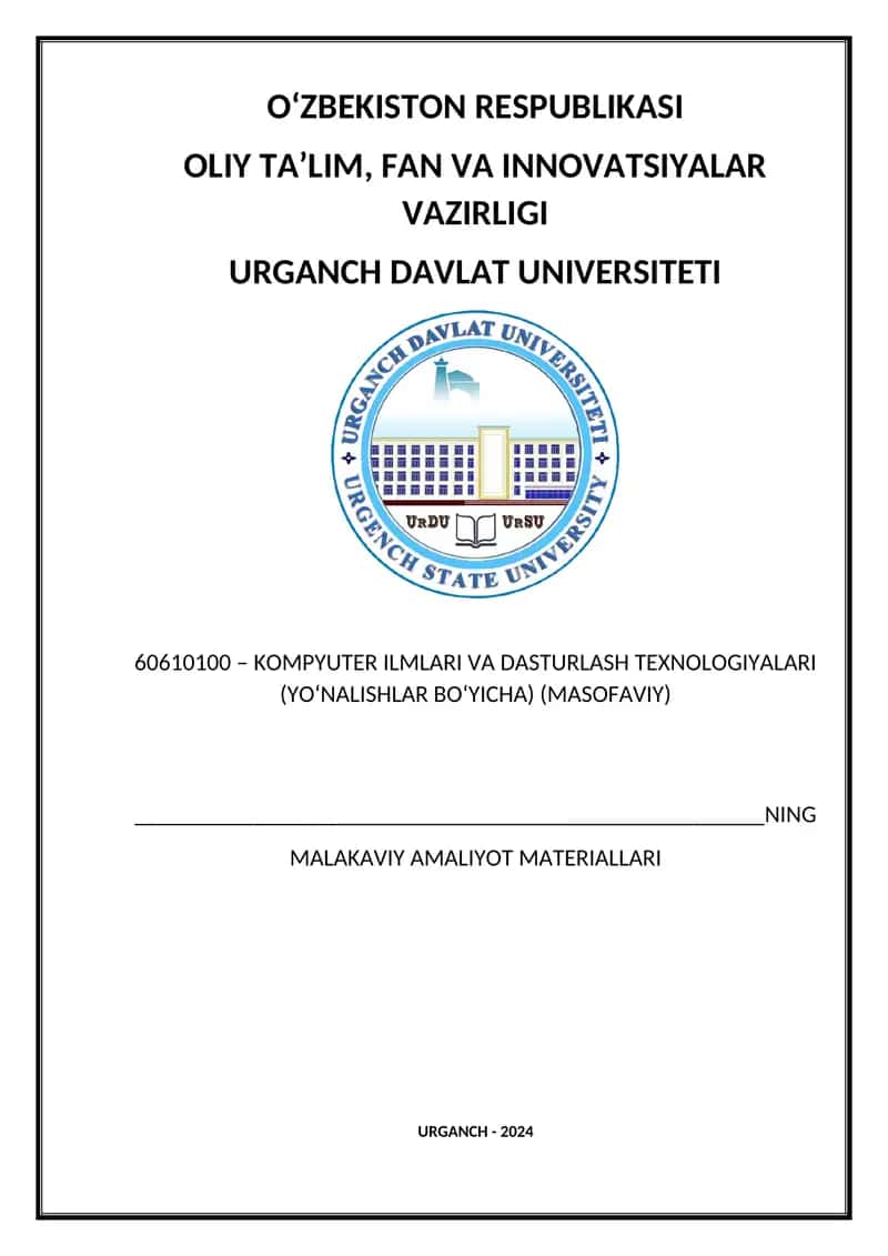 KOMPYUTER ILMLARI VA DASTURLASH TEXNOLOGIYALARI