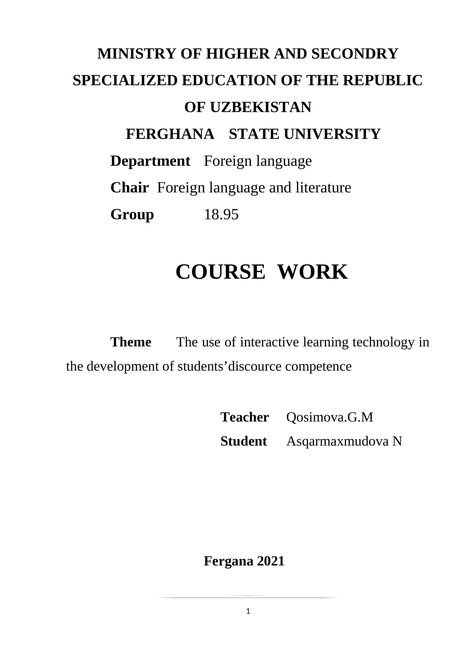 Course paper on the use of interactive learning technology