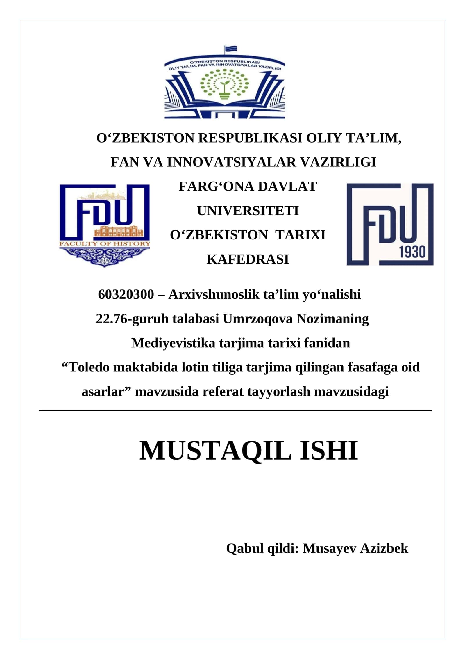 Toledo maktabida lotin tiliga tarjima qilingan fasafaga oid asarlar