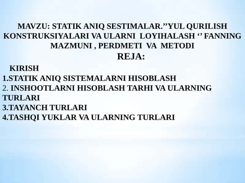 STATIK ANIQ SESTIMALAR