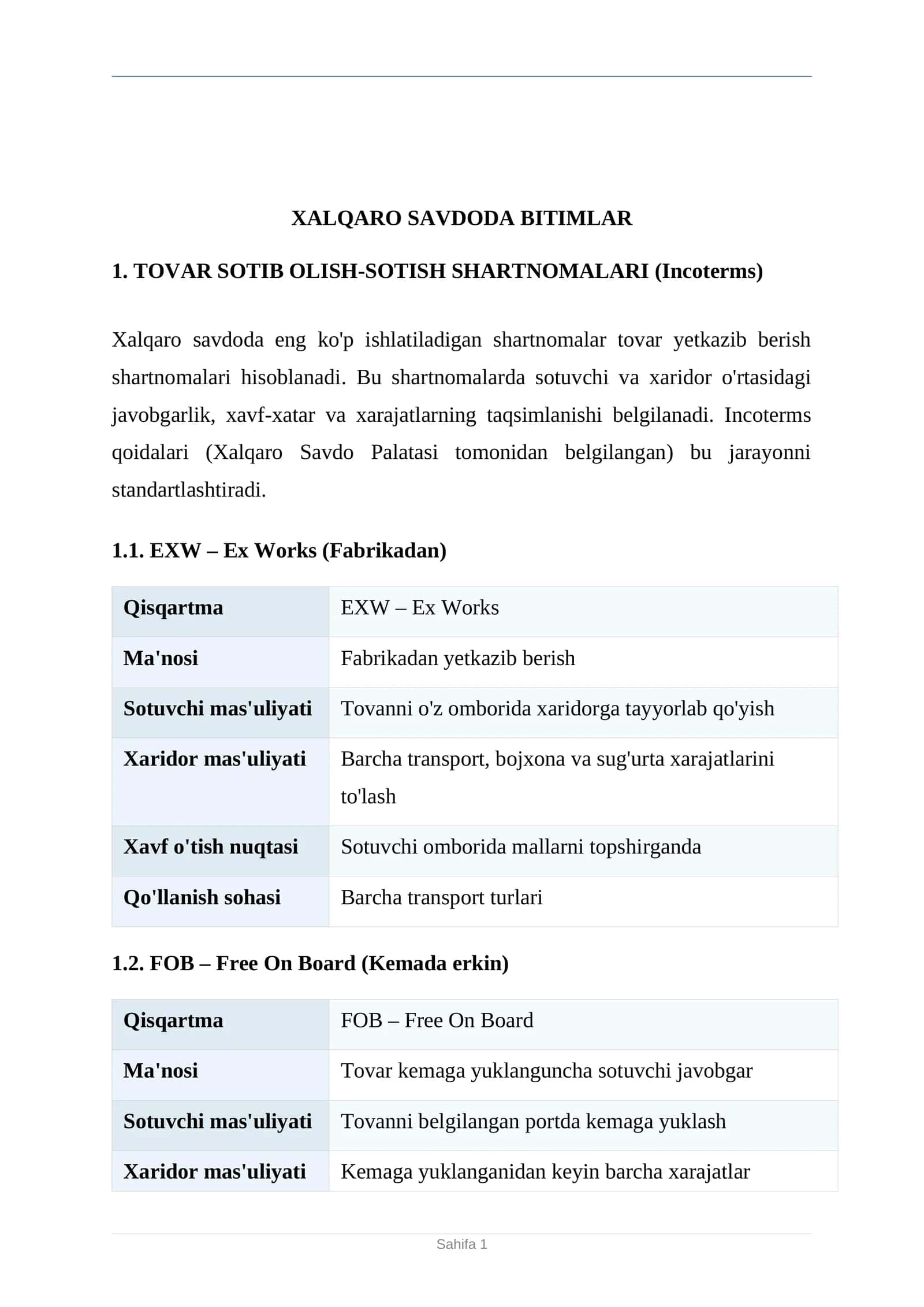 XALQARO SAVDODA BITIMLAR