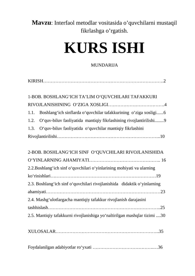 Interfaol metodlar vositasida o’quvchilarni mustaqil fikrlashga o’rgatish