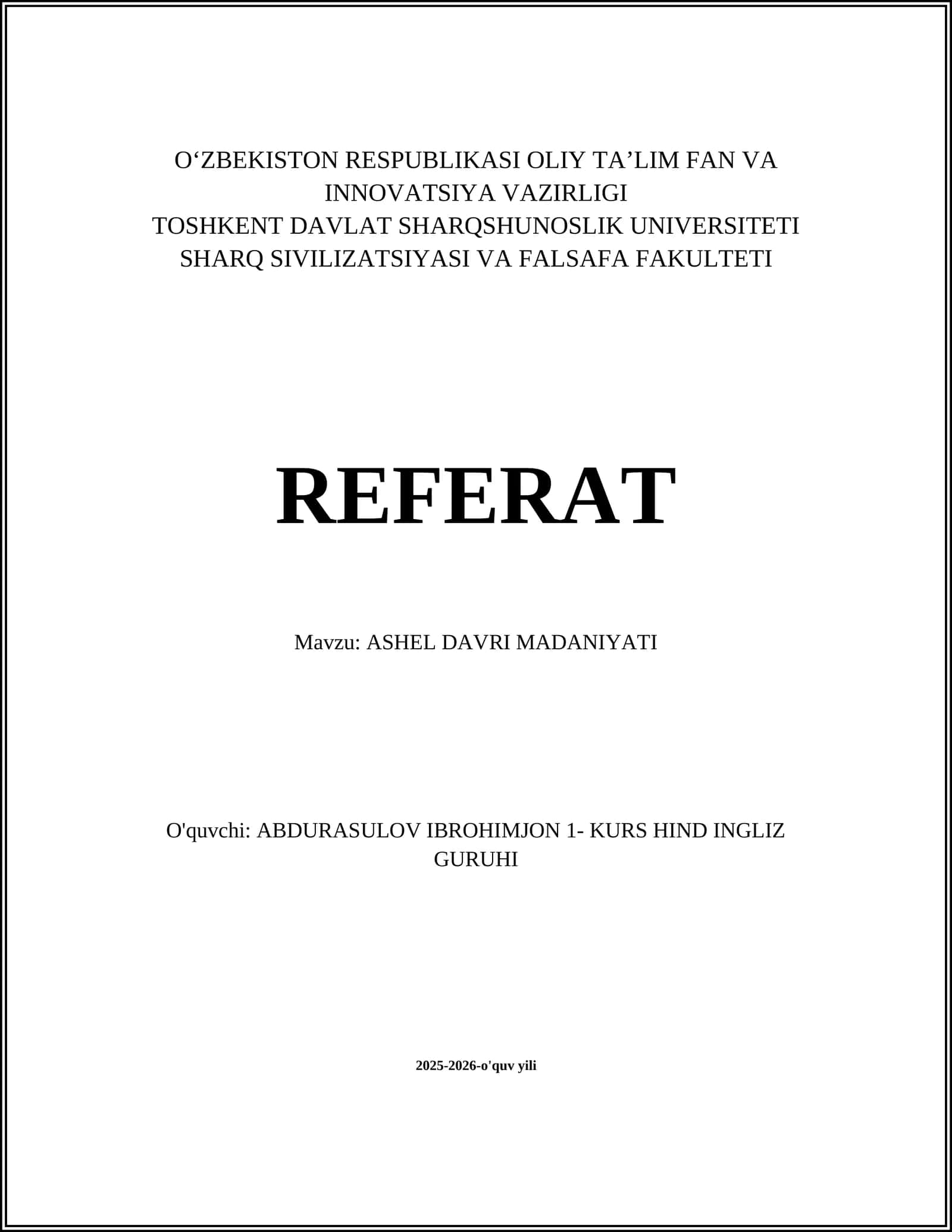 ASHEL DAVRI MADANIYATI